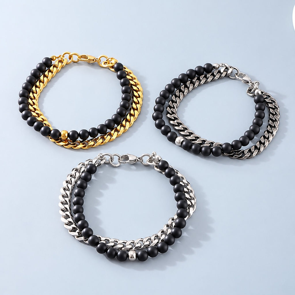 Vintage Beads Cuban Chain Bracelet in Stainless Steel