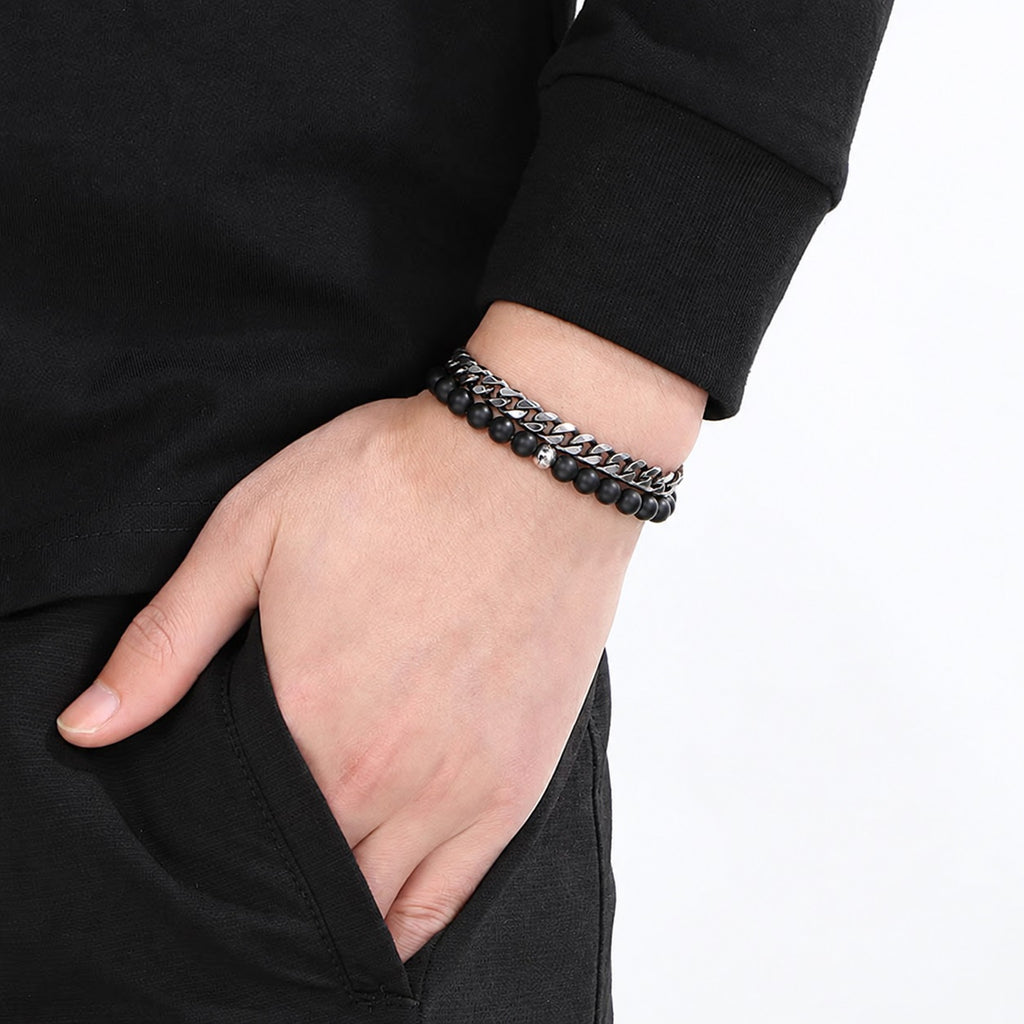 Vintage Beads Cuban Chain Bracelet in Stainless Steel