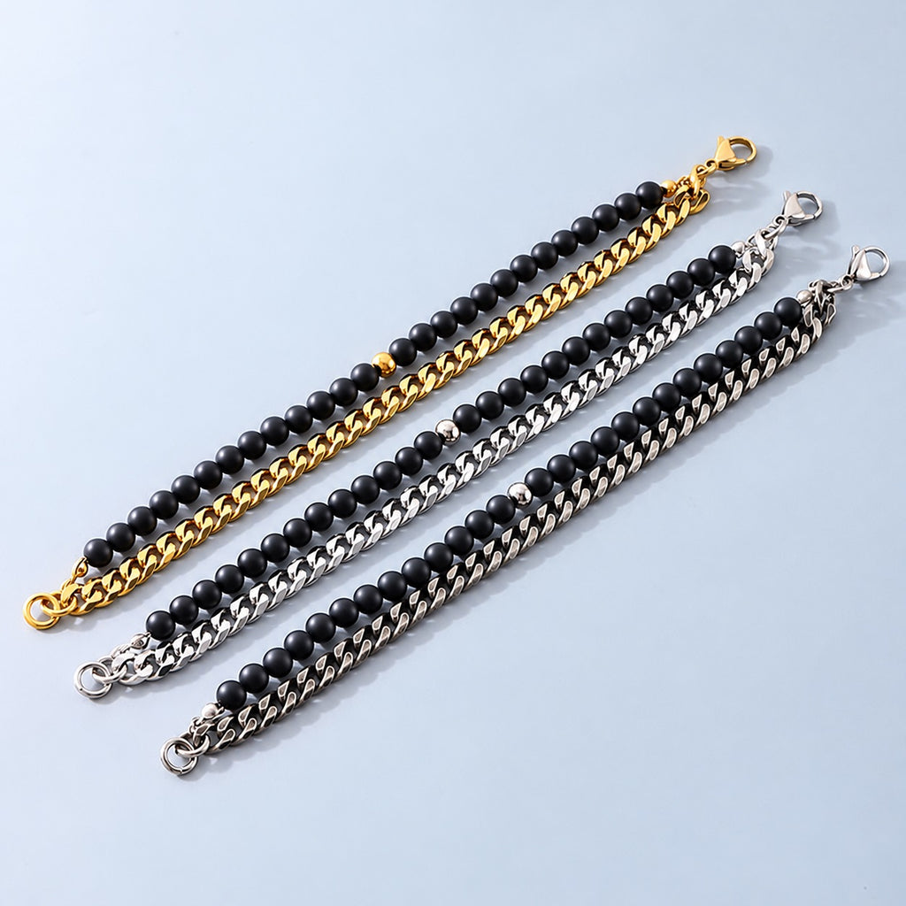 Vintage Beads Cuban Chain Bracelet in Stainless Steel