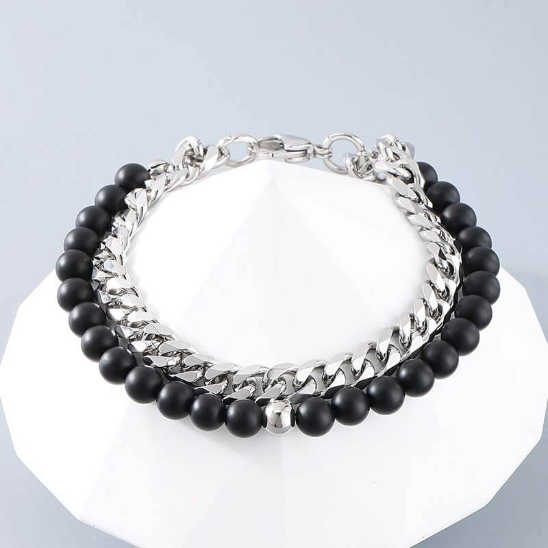 Vintage Beads Cuban Chain Bracelet in Stainless Steel