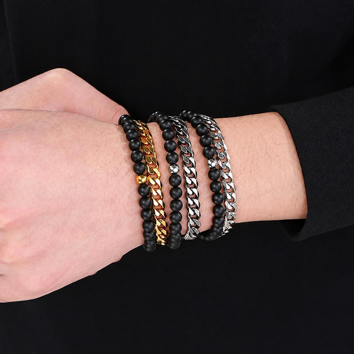 Vintage Beads Cuban Chain Bracelet in Stainless Steel