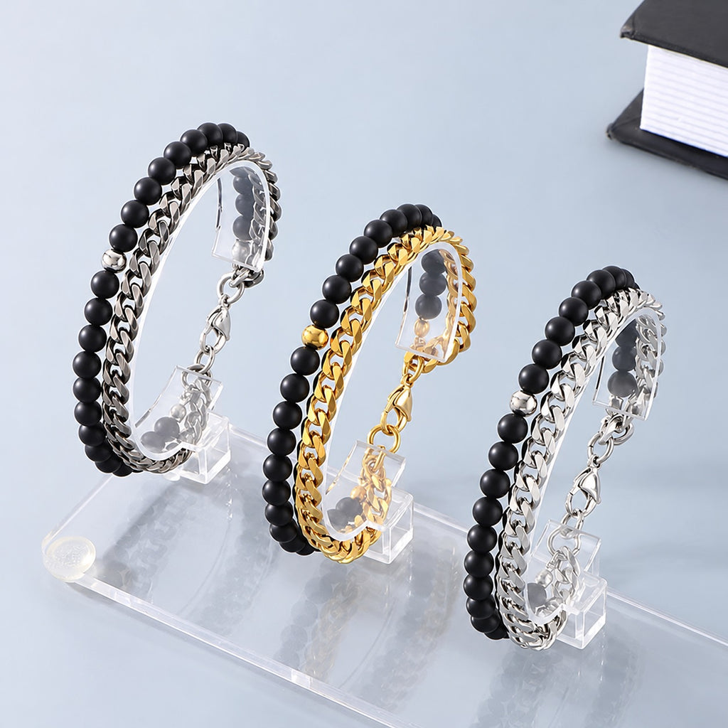 Vintage Beads Cuban Chain Bracelet in Stainless Steel