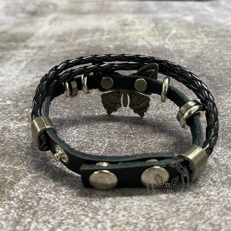 Vintage Butterfly Alloy Leather Bracelet