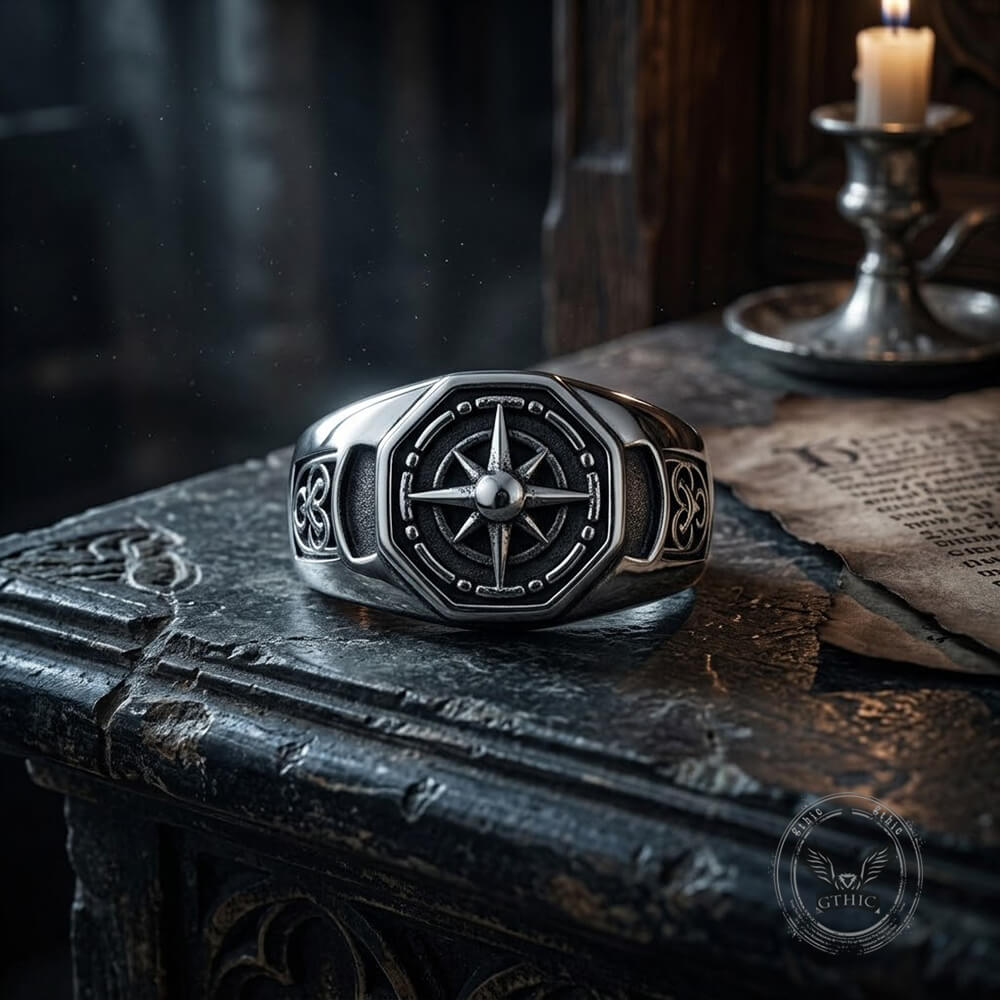 Vintage Celtic Knot Compass Ring in Stainless Steel