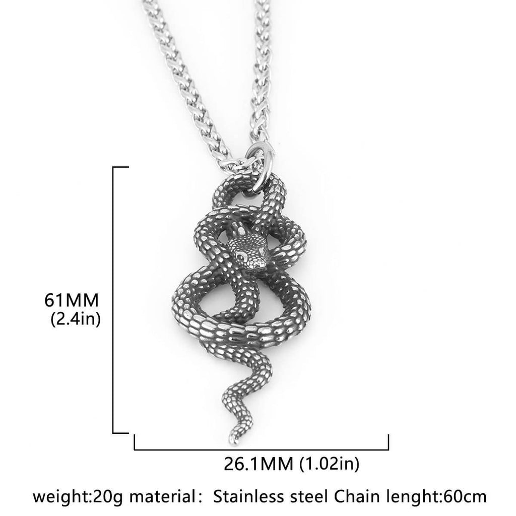 Vintage Coiled Snake Pendant in Stainless Steel