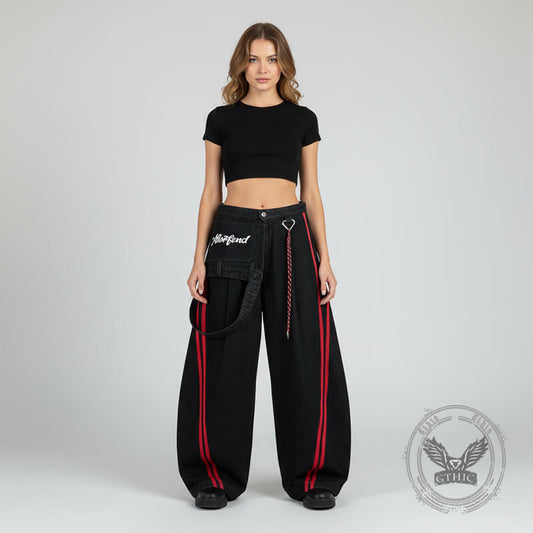 Vintage Color-Block Wide-Leg Overalls Scimitar Jeans