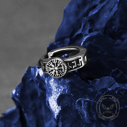 Vintage Compass Rune Hoop Earrings in Stainless Steel