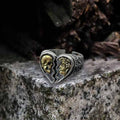 Vintage Cracked Heart Skull Sterling Silver Open Ring