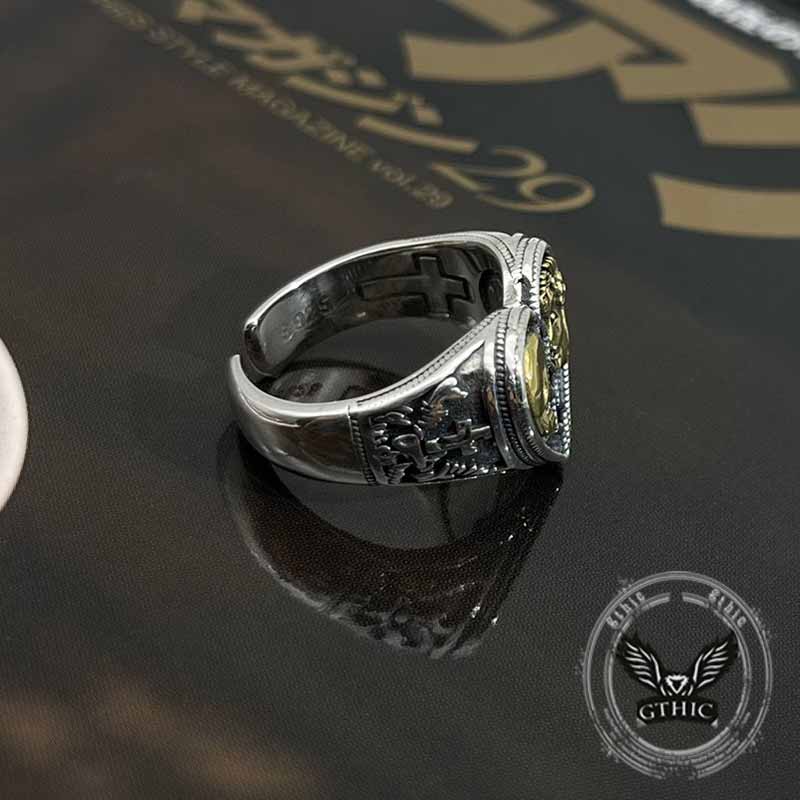 Vintage Cracked Heart Skull Sterling Silver Open Ring