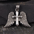 Vintage Cross Angel Wings Pendant in Stainless Steel