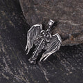 Vintage Cross Archangel Wing Amulet Pendant in Stainless Steel