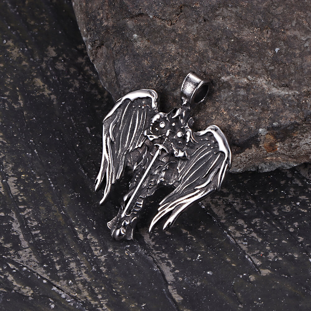 Vintage Cross Archangel Wing Amulet Pendant in Stainless Steel