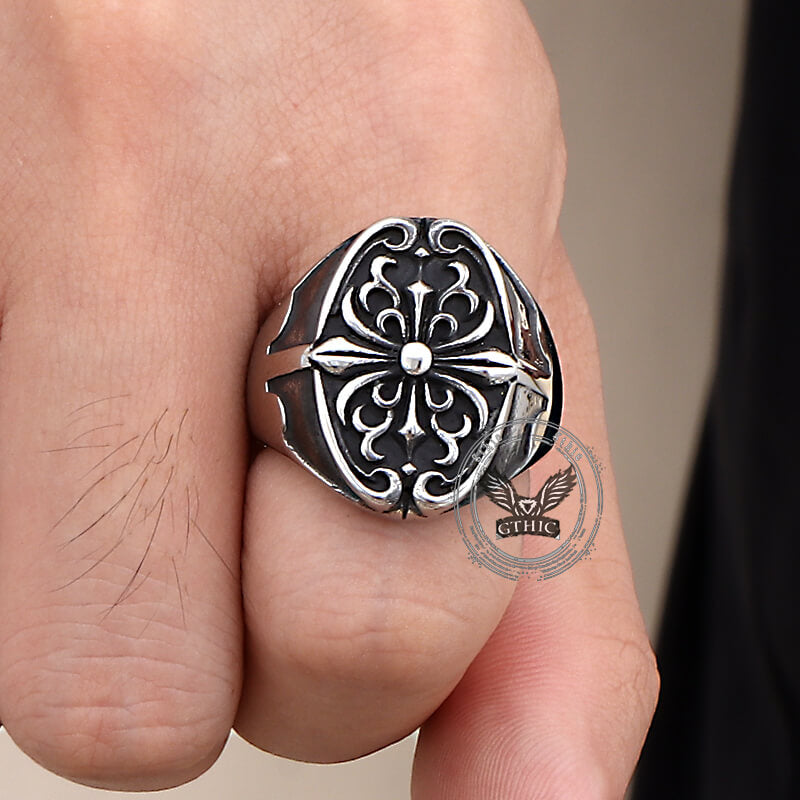 Vintage Cross Pattern Punk Ring in Stainless Steel