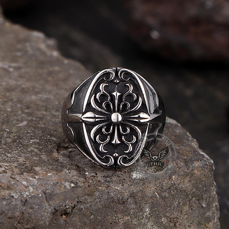 Vintage Cross Pattern Punk Ring in Stainless Steel