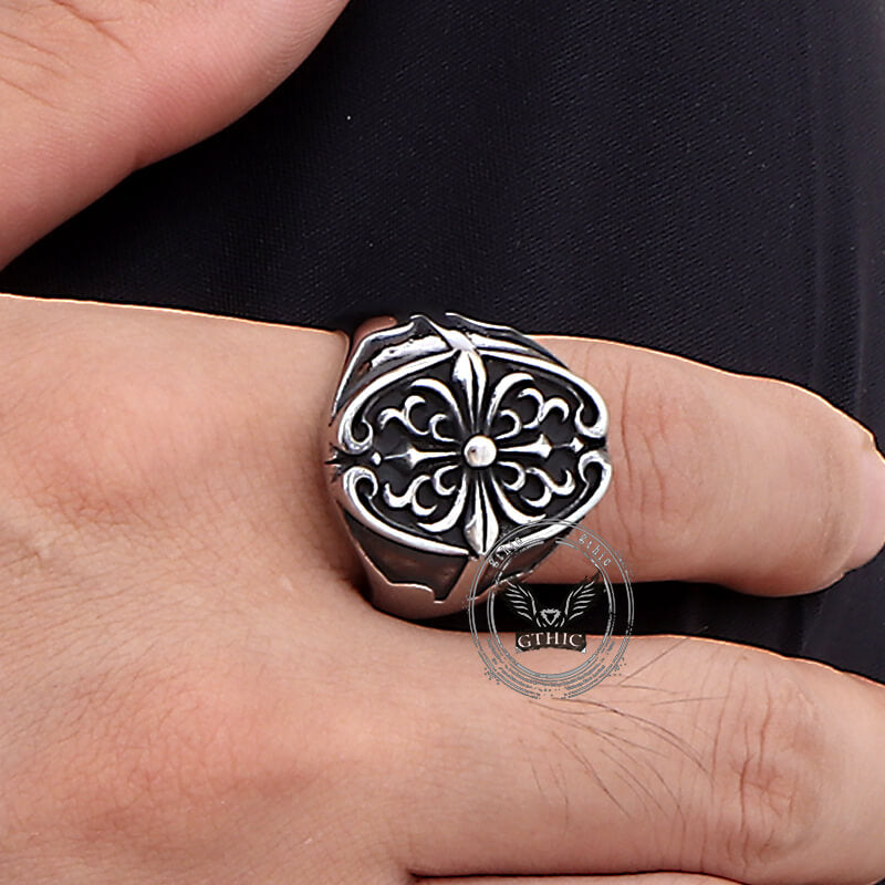 Vintage Cross Pattern Punk Ring in Stainless Steel