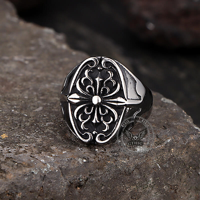 Vintage Cross Pattern Punk Ring in Stainless Steel