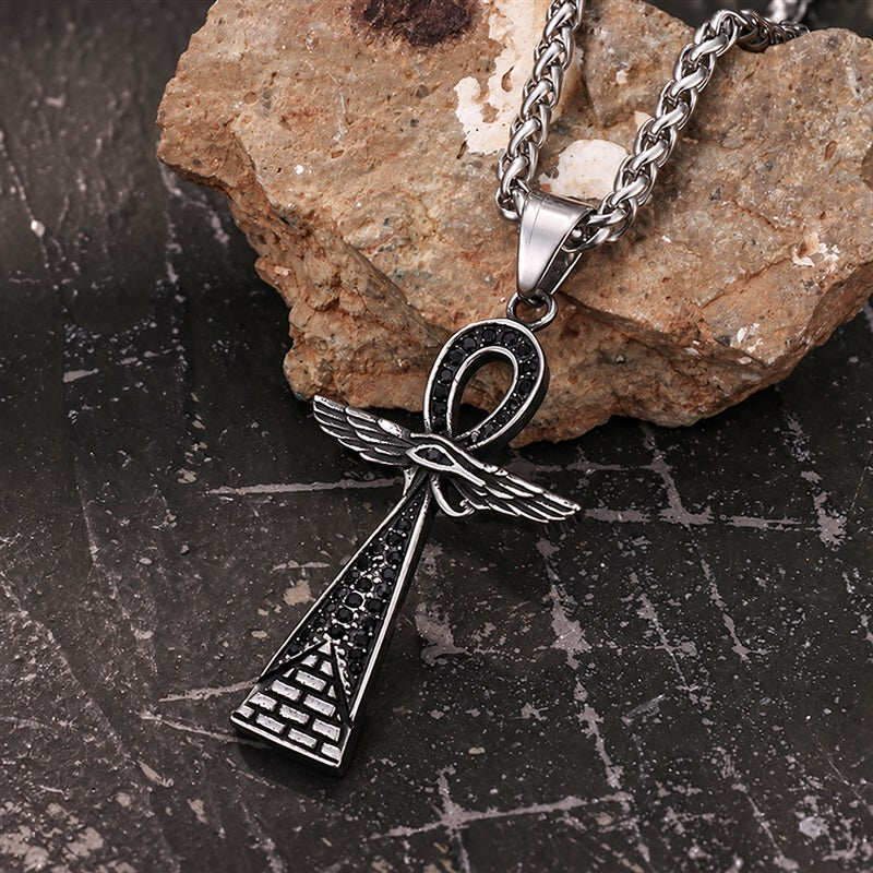 Vintage Cross Pyramid Horus Eye Pendant in Stainless Steel