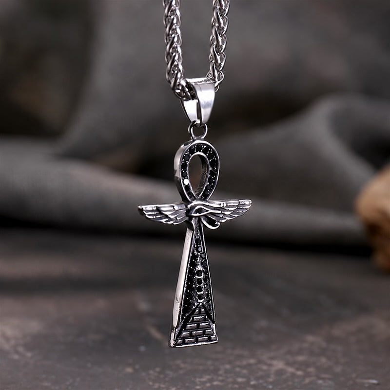 Vintage Cross Pyramid Horus Eye Pendant in Stainless Steel