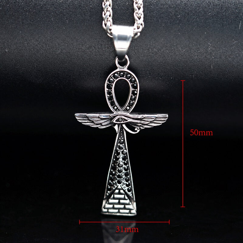 Vintage Cross Pyramid Horus Eye Pendant in Stainless Steel