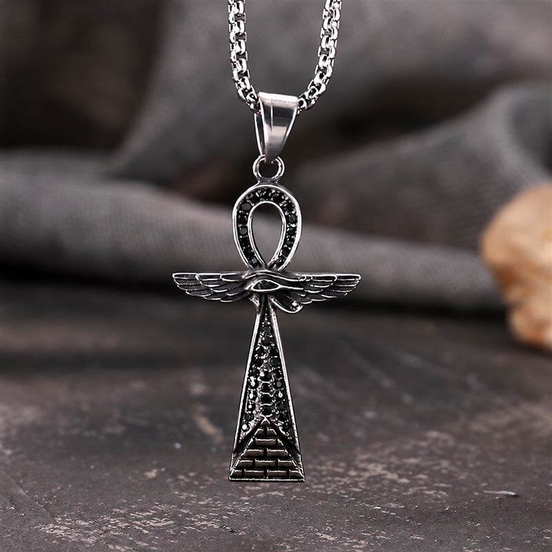 Vintage Cross Pyramid Horus Eye Pendant in Stainless Steel