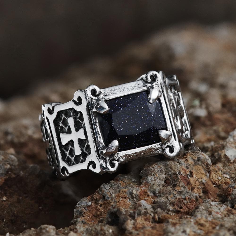 Vintage Cross Stainless Steel Gemstone Ring