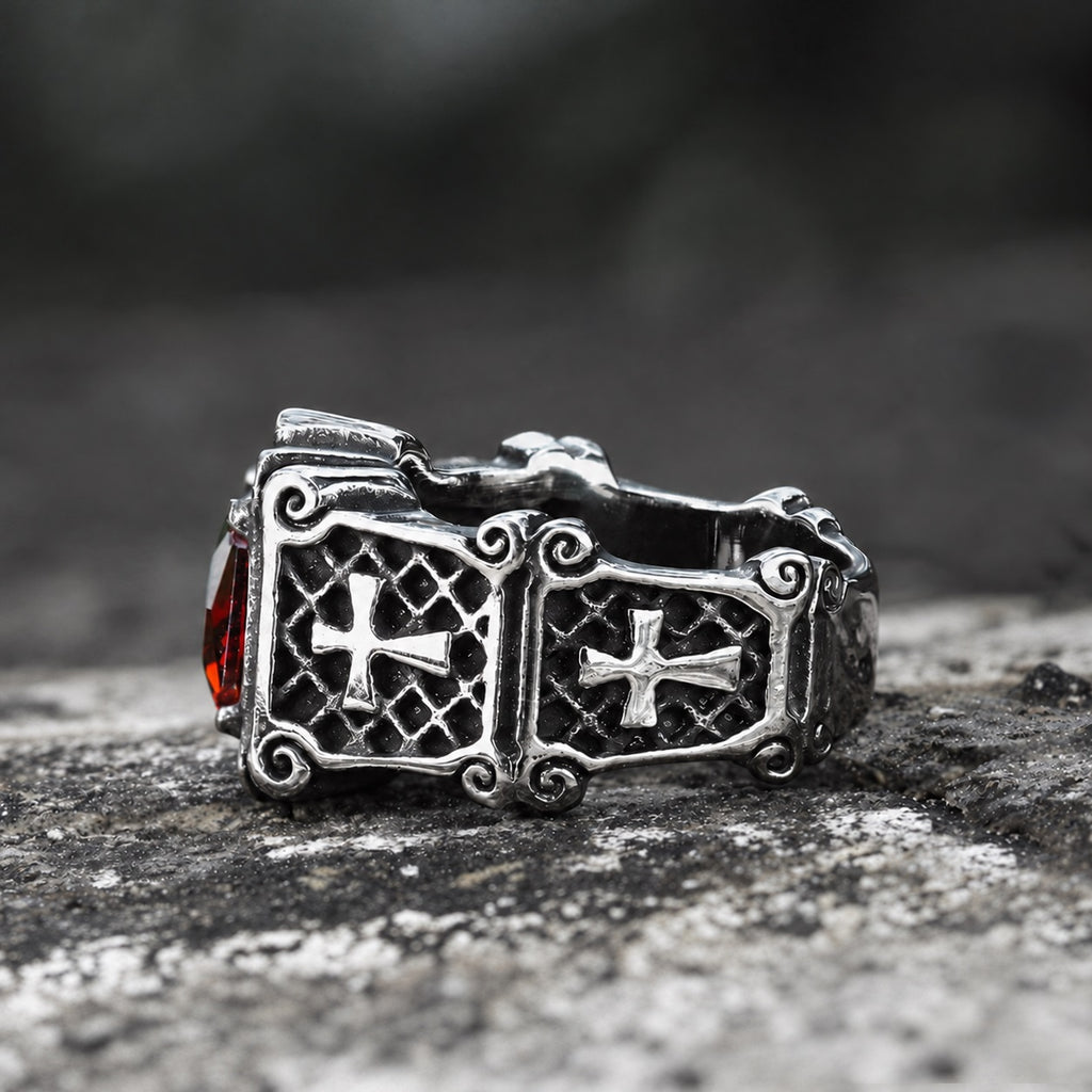 Vintage Cross Stainless Steel Gemstone Ring