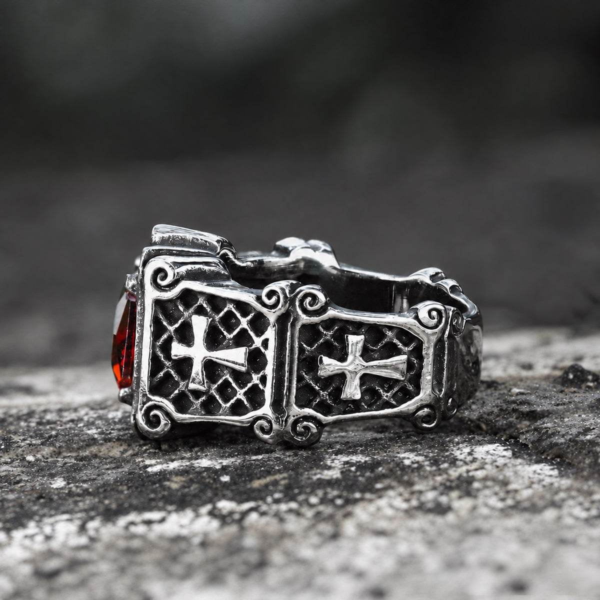 Vintage Cross Stainless Steel Gemstone Ring