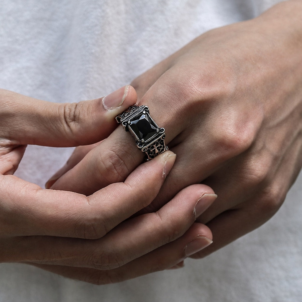 Vintage Cross Stainless Steel Gemstone Ring