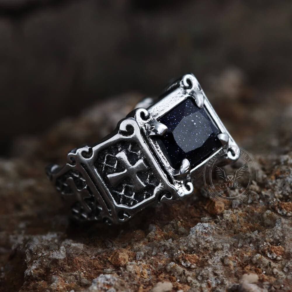 Vintage Cross Stainless Steel Gemstone Ring