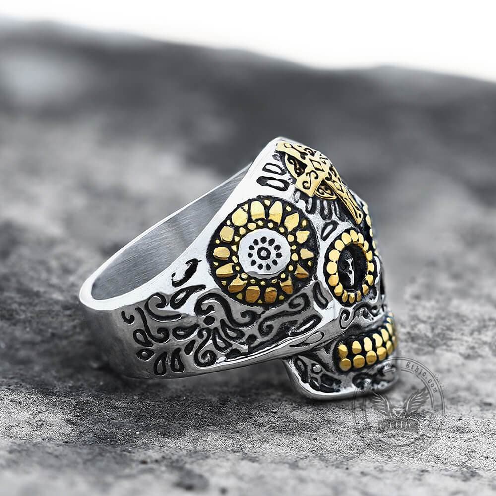 Vintage Cross Stainless Steel Sugar Skull Ring