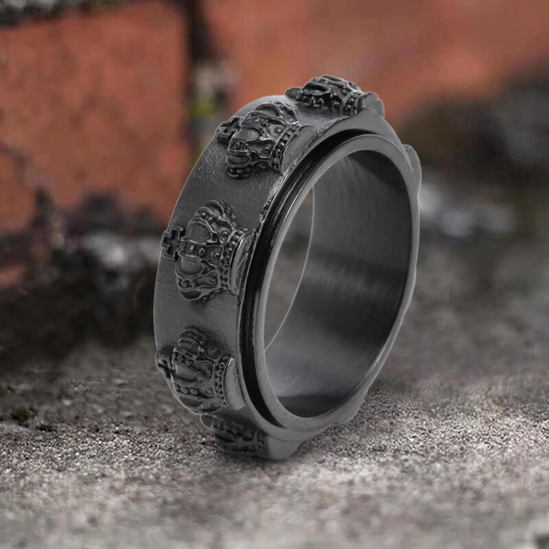Vintage Crown Stainless Steel Spinner Ring