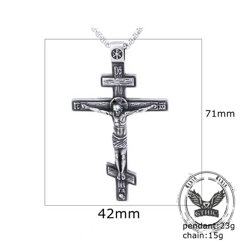 Vintage Crucifixion of Jesus Cross Pendant in Stainless Steel