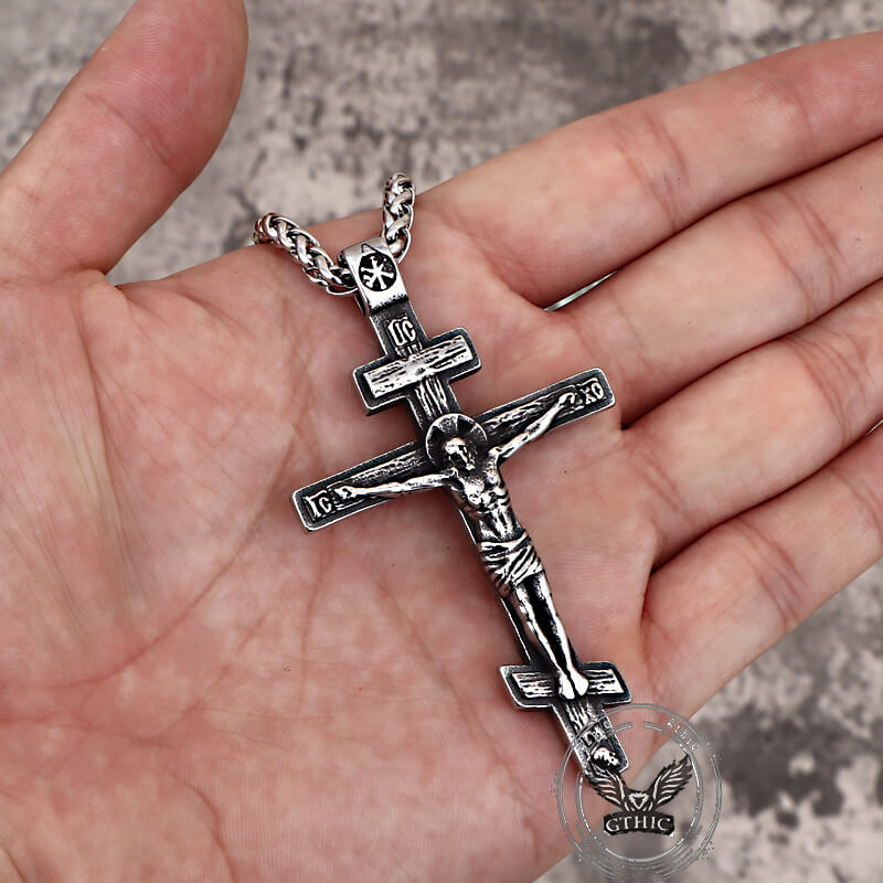Vintage Crucifixion of Jesus Cross Pendant in Stainless Steel