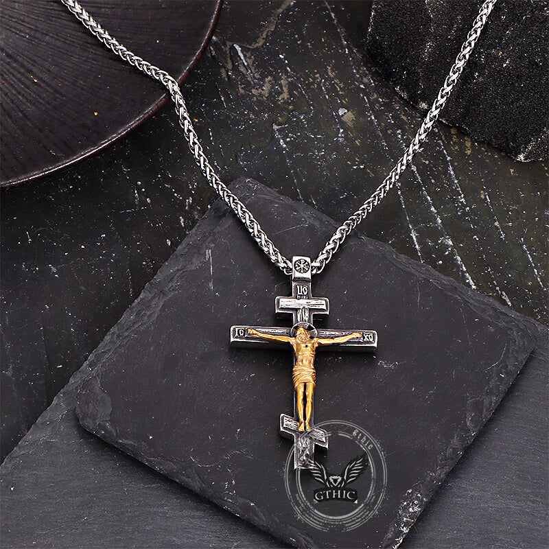 Vintage Crucifixion of Jesus Cross Pendant in Stainless Steel