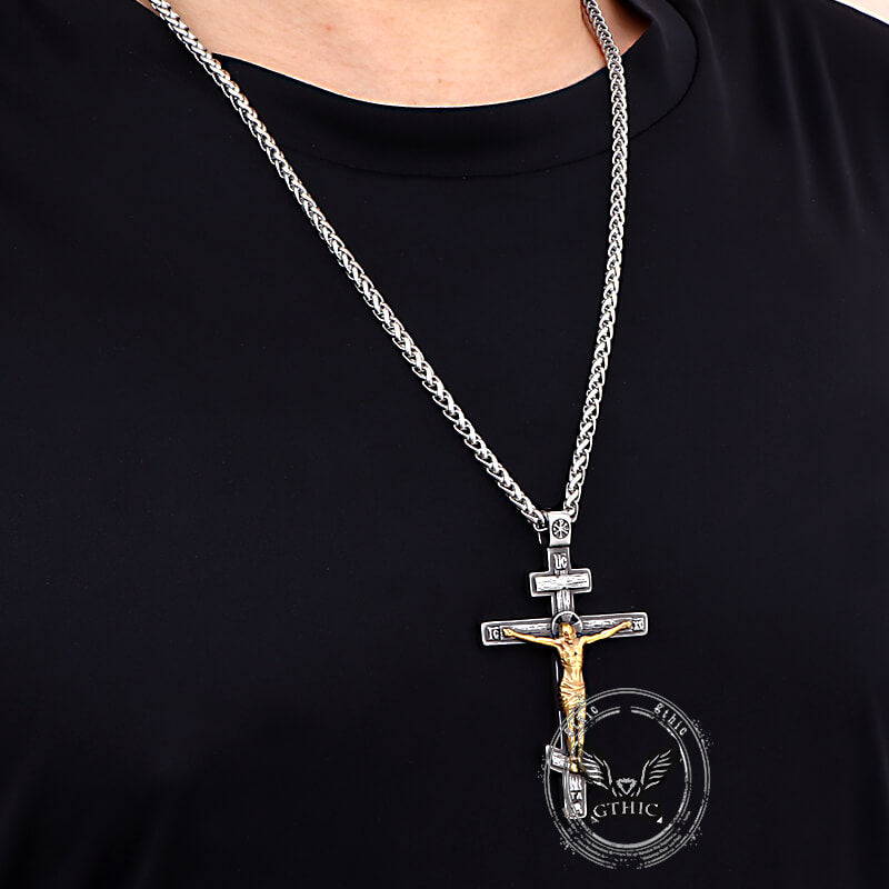 Vintage Crucifixion of Jesus Cross Pendant in Stainless Steel
