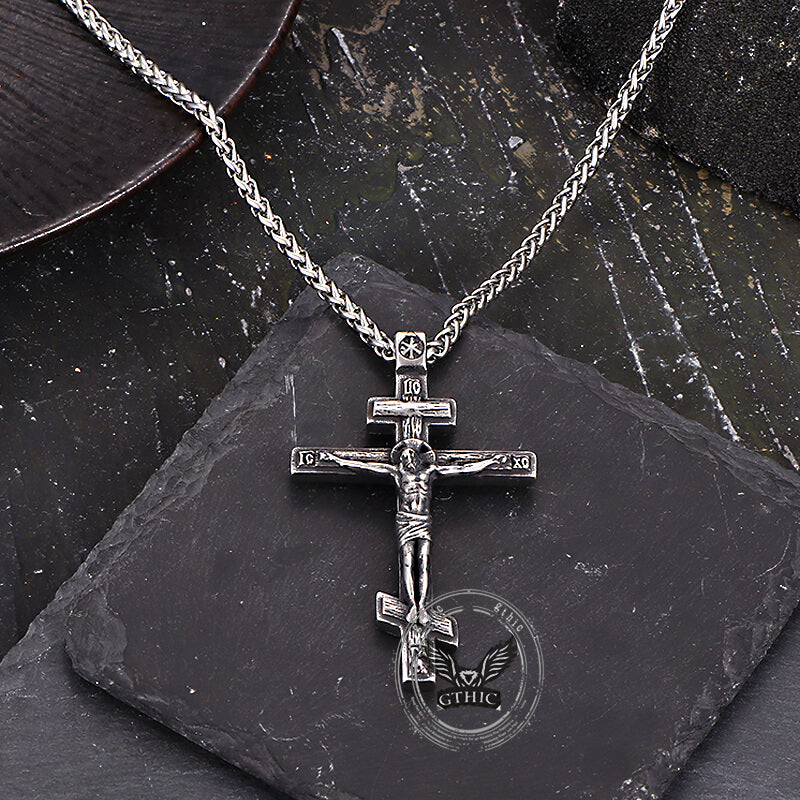 Vintage Crucifixion of Jesus Cross Pendant in Stainless Steel
