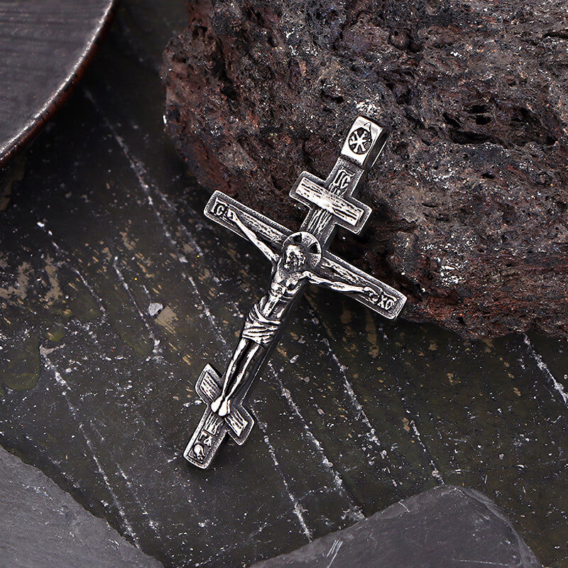 Vintage Crucifixion of Jesus Cross Pendant in Stainless Steel