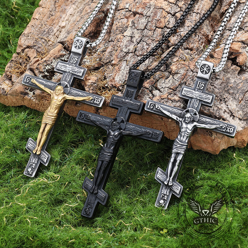 Vintage Crucifixion of Jesus Cross Pendant in Stainless Steel