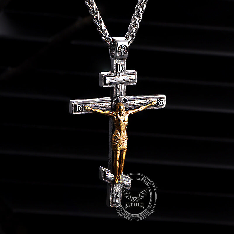 Vintage Crucifixion of Jesus Cross Pendant in Stainless Steel