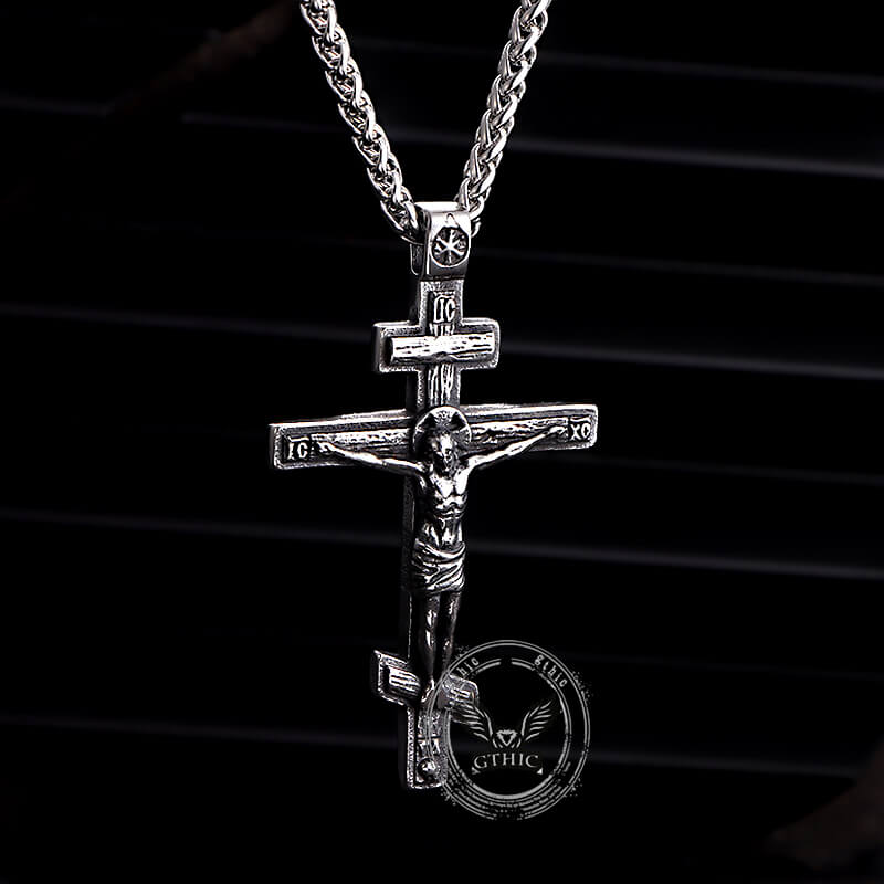 Vintage Crucifixion of Jesus Cross Pendant in Stainless Steel