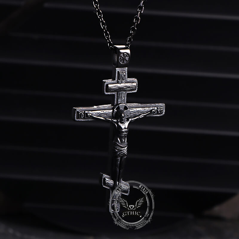 Vintage Crucifixion of Jesus Cross Pendant in Stainless Steel