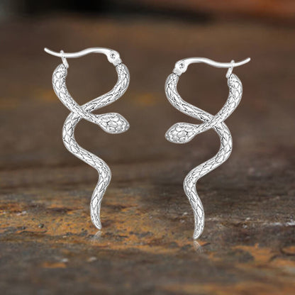Vintage Curled Snake Stud Earrings in Stainless Steel