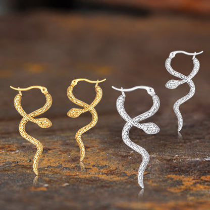 Vintage Curled Snake Stud Earrings in Stainless Steel