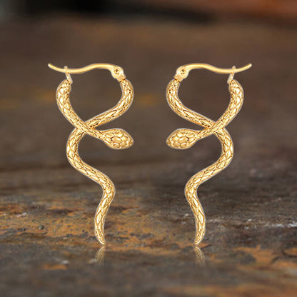 Vintage Curled Snake Stud Earrings in Stainless Steel