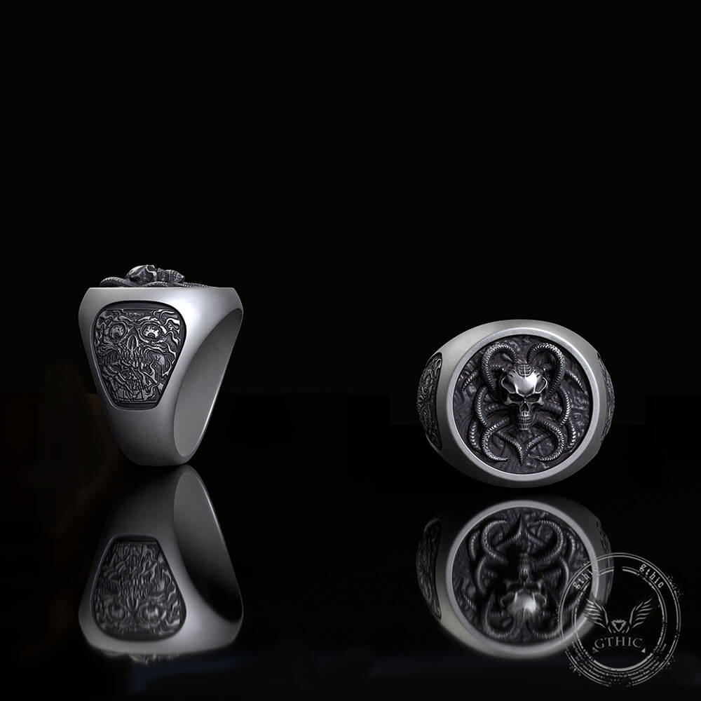 Vintage Demon Skull Silver Ring