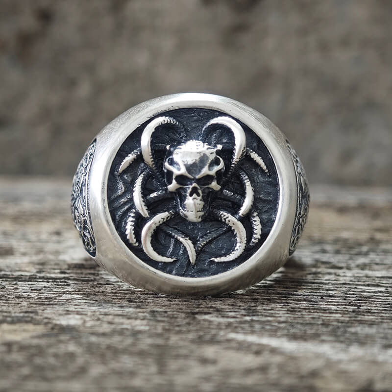 Vintage Demon Skull Silver Ring