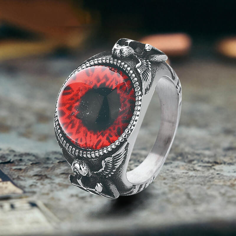 Vintage Devil Eye Angel Cross Ring in Stainless Steel