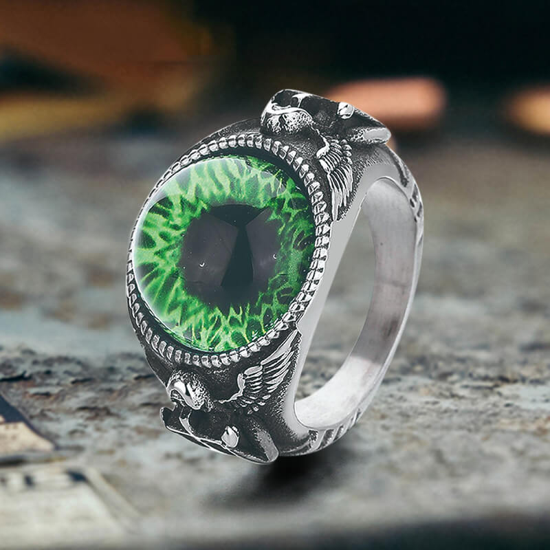 Vintage Devil Eye Angel Cross Ring in Stainless Steel