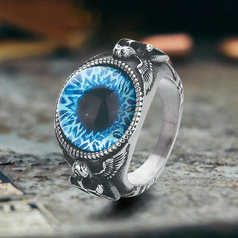 Vintage Devil Eye Angel Cross Ring in Stainless Steel