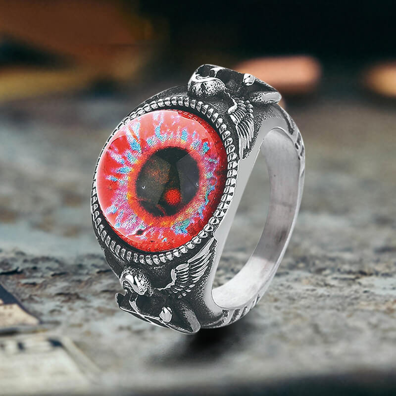 Vintage Devil Eye Angel Cross Ring in Stainless Steel